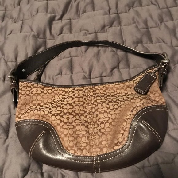 Coach Handbags - Coach Signature Small Brown Canvas Hobo Bag